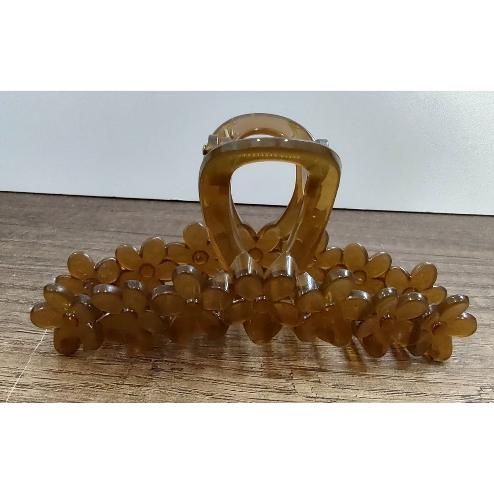 Women Hair Claw Brown Anti-Slip Flower Decor Cross Teeth Sturdy Hair Clip